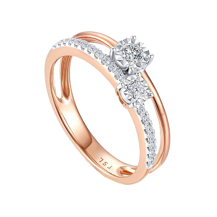TSL谢瑞麟钻石戒指女18K金玫瑰金彩金排钻戒指求婚结婚钻戒BB026 12号圈口（20颗钻石,共约12分)