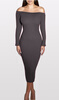 Мода с длинным рукавом с плечом Slash Neck Sexy Club Women Dress Slim Bodycon Вязаные свитера длиной до колена вечерние платья футболка однотонная с открытым плечом