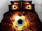 3D Football with Fire Printed 4-Piece Black Bedding Sets