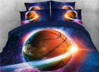 3D Galaxy Basketball Printed 4-Piece Blue Bedding Sets