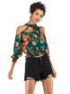 Blusa Para Mujer O Cuello Fuera Del Hombro Manga Tres Cuartos Top Estampado Floral