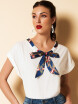 Blusa Para Mujer Patchwork Cute Bow Cuello En V Manga Corta Top Blanco