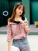 Blusa De Mujer Plaid Hollow Hombro Media Manga Capa De Una Pieza Look Loose Top