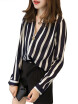 Camisa De Mujer Con Cuello En V Top De Rayas Sueltas