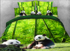 3D Panda Eating Bamboo Printed Cotton 4-Piece Bedding Sets