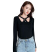 Round Neck Long Sleeves Sweater Women Slim Casual Solid Color Wild  Sexy Beaded Hollow Sweater Tops