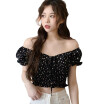 Summer Sweet Exposed Navel Short Shirt Women Fashion Print V N Eck Chiffon Blouse Tops