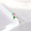 Romantic Leaf Flowers Female Glaze Flowers Rings Ring Crystal Alloy Rings Pink Flowers Jewelry Ring Temperament Open Ri