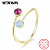 Fashion Austria Crystal Adjustable Gold Women Girls Rings Red White Stone 925 Sterling Silver Party Rings Jewelry anillos mujer