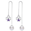 Heart Purple Cubic Zirconia Drop Line Long Earrings For Women Exaggerated Bride Party Jewelry Anniversary Gifts G38