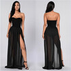 Womens See Through Sheer High Side Split Black Pleated Chiffon Maxi Long Skirt