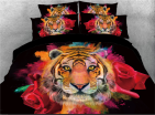 Tiger Face with Red Rose Printed 3D 4-Piece Bedding Sets