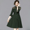 Mesh Embroidery Elegant Office Autumn Bow Shirt Dress Casual Evening Slim Party Dress Runway Female Vestidos