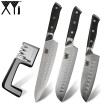 XYj 4 Unids Cuchillos De Acero Damasco Set 8  7  65  Chef Santoku Sharp Knives Afilador Herramientas