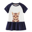 Summer Casual Baby Girls Short Sleeve Animal Cat Pattern Dress Kids Toddler Princess Sundress