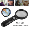 Handheld 45X Magnifying Reading Glass Lens Jewelry Loupe With 3 LED Light Lamp