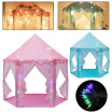 Hexagonal Princess Tent Castle Large Kids Play House with Star Lights Pink Play Tents Fairy Home With Star Lamp String