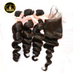 Kason Grade 8A Brazilian Virgin Hair With Closure Loose Wave Human Hair 3 Bundles With Lace Closure Swiss Lace 44 Size 130 Densi