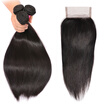 BHF Hair 100 Remy Human Hair Weave 3 Bundle Indian Straight Hair 8-28inch Machine Double Weft with swiss closure