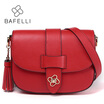 BAFELLI split leather women bag vintage tassel shoulder bag red saddle crossbody bag brown bolsa feminina women messenger bags