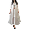 Autumn Women Casual Loose Dress Solid Long Sleeve Cotton Linen Boho Maxi V-Neck Dress Plus Size 5XL