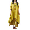 Autumn Women Casual Loose Dress Solid Long Sleeve Cotton Linen Boho Maxi V-Neck Dress Plus Size 5XL