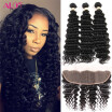 Alot Malaysian Deep Wave 3 Bundles Hair with Lace Frontal Closure Malaysia Virgin Human Hair Weave Bundles With Lace Frontal