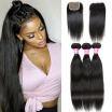 Fastyle Malaysian Straight Virgin Human Hair Wefts 3 Bundles With 1 Free Part Lace Closure Unprocessed Human Hair Weave Dyeable