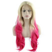 Iwona Synthetic Hair Lace Front Long Wavy Blonde Pink ombre Wig