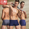 Three Guns Mens Underwear Shu Muer Stretch Solid Color Four Corner Shorts Mid-Waist Breathable Mens Boxer 3 Pack Hemp Gray Black Gray Blue 2XL