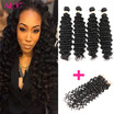 Alot Hair 4 Bundle Deep Wave Hair with Lace Closure Brazilian Virgin Human Hair Deep Curl with Closure 4 Pcs hair with Closure