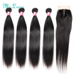 Peruvian Virgin Hair With Closure 4 Bundles Human Hair With Closure 7A Unprocessed Peruvian Straight Virgin Hair With Closure