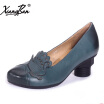 Xiangban genuine leather women shoes heeled female footwear original design shoes hand carved peacock