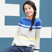 INMAN small fresh literary round neck long sleeve striped sweater female 18731VP32218 electric light blue S