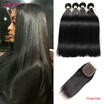 Alot Hair Products Malaysian Straight Wave Lace Closure Remy Weft Hair Weave 4 Bundles Human Hair Bundles With Closure