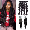 Amazing Star Loose Wave Hair Bundles with Closure Indian Virgin Hair Loose Wave with Closure Human Hair with 4x4 Crochet Closure