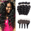 Brazilian Virgin loose wave 4Pcs Hair with Closure Frontal ear to ear Natural Black Human Hari Bundle with Closure 5 Pieces Lot