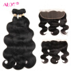 Alot Indian Body Wave Frontal 100 Human Hair 13x4 Ear to Ear Lace Frontal with 3 Bundles Hair Natural Color Free Part