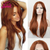 JUNSI Orange Synthetic Lace Front Wigs for Women Afro Long Straight Wig with Bangs Heat Resistant Full Natural Hair