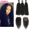 Brazilian Kinky Curly Hair With Lace Closure Middle Part 7a Brazilian Hair 3 Bundles With Closure Virgin Human Hair With Closure