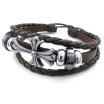 Hpolw Mens Womens Leather Bracelet Celtic Cross Charm Bangle Fit 7-9 inch Brown Silver