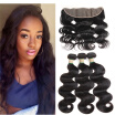 MORICHY Body Wave 3 Bundles with Frontal Closure 7A Unprocessed Peruvian Body Wave Human Hair with Ear to Ear Lace Frontal Closure