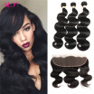 ALot Human Hair Peruvian Virgin Hair Lace Frontal Closure with 3 Bundle Hair Peruvian Body Wave No Shedding