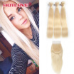 Brazilian Virgin Hair 613 Blonde Human Hair 3 Bundles With Lace Closure Blonde Straight Hair Bundles With 44 Lace Closure