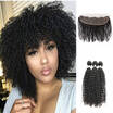 kisshair mink Brazilian human hair kinky curly hair weaving 3 bundles with lace frontal remy ear to ear 413 lace frontal