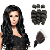 kiss hair nature color loose wave unprocessed Brazilian human hair extension 3 bundles with 44 lace closure