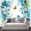 3D Wallpaper Modern Creative Blue Flowers Butterfly Geometry Mural Living Room Backdrop Restaurant Simple Home Decor Wall Papers