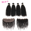 Alot Lace Frontal Pre Plucked With Baby Hair 4 pcs Indian Kinky Curly Weave Curly With Lace Frontal Human Hair For Black Women Rem