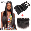 HCDIVA Grade 7A Indian Virgin Human Hair Straight 3 Bundle with Lace Frontal Ear to Ear Closure with Baby Hair No Shedding India