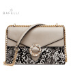 BAFELLI real horse fur & split leather shoulder bag flowers printing bolsos mujer diamonds buckle crossbody bag women bags